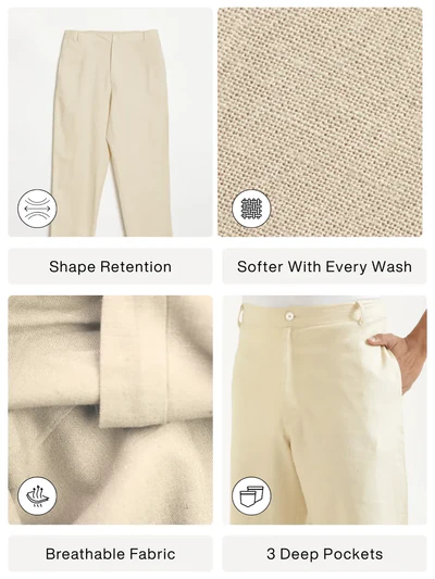 Men Beige Linen Blend Straight Pant - Image 4