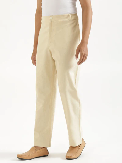 Men Beige Linen Blend Straight Pant - Image 2