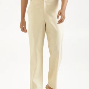 Men Beige Linen Blend Straight Pant